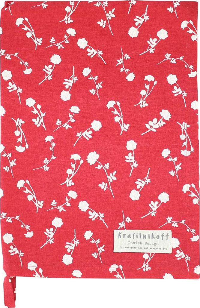 Krasilnikoff - Geschirrtuch, Trockentuch, Küchentuch KW6004 - White Roses on Red - Baumwolle - 70 x 50 cm