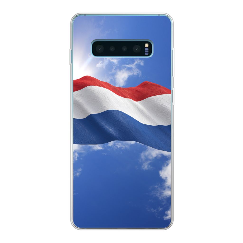MuchoWow Handyhülle Schutzhülle Hülle für Samsung Galaxy S10 Plus Die Flagge der Niederlande weht am Himmel Silikon Softcase Handy Hülle - S...