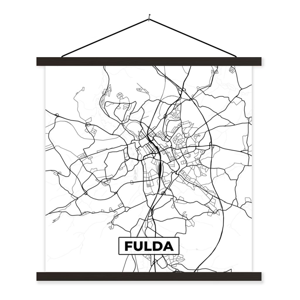 MuchoWow Textilposter Stadtplan - Karte - Fulda 90x90 cm mit schwarzem Rahmen - Magnetisches
