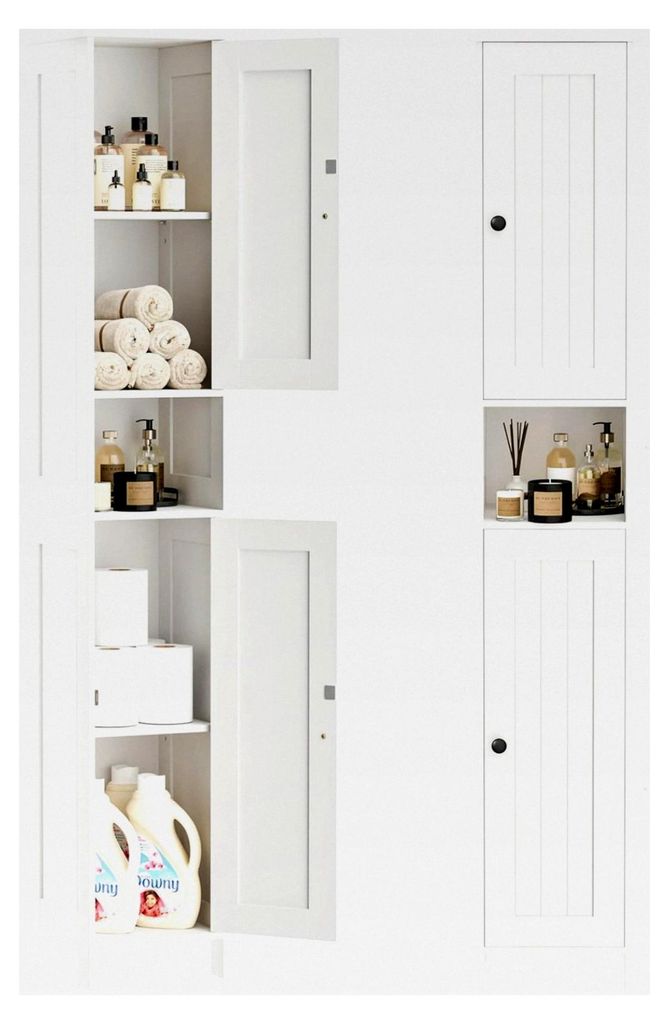 Hoher Badezimmerschrank mit 2 Türen, 170 cm schmaler Aufbewahrungsschrank mit verstellbaren Regalen und Kippschutz, umkehrbare Türmontage, einfac...