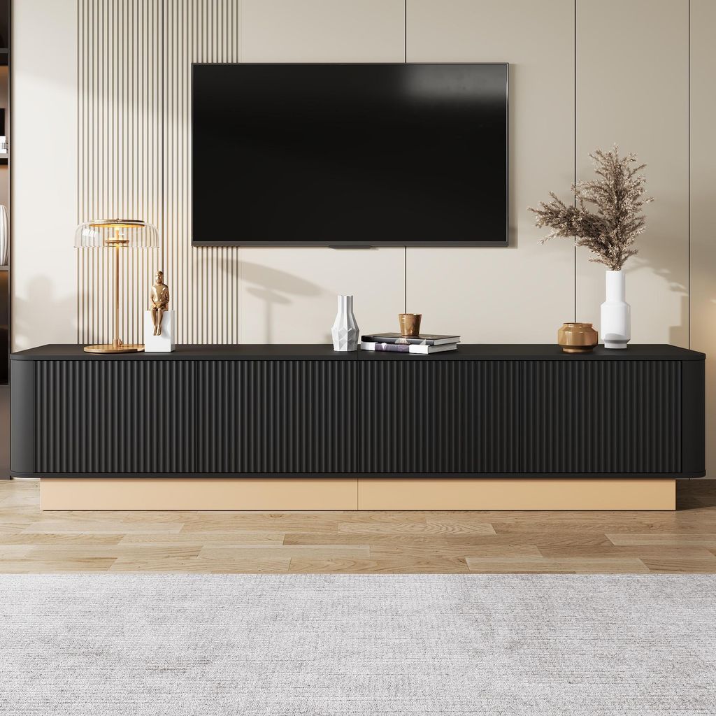Meuble TV Merax bas à 4 portes et étagères, meuble TV avec Image du produit 