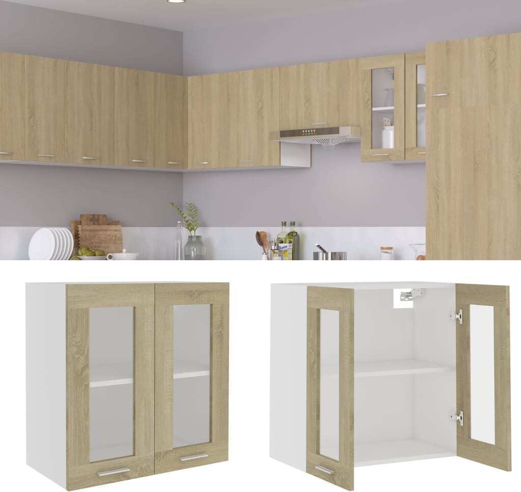 vidaXL Wisząca szklana szafka Lyon dąb sonoma 60x31x60 cm Zdjęcie produktu
