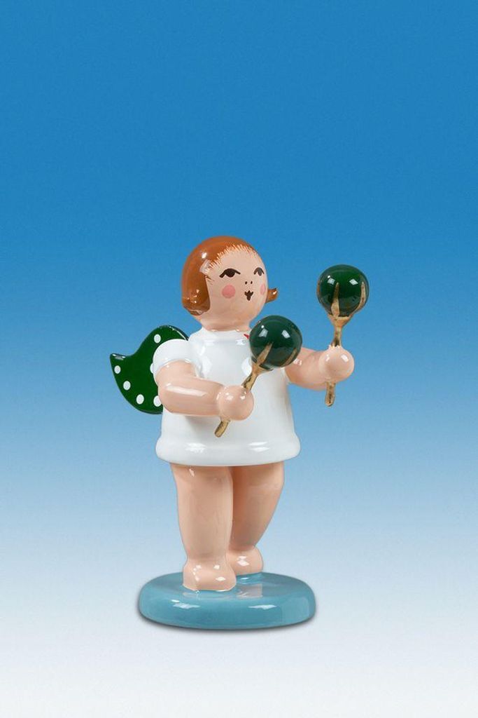 Holzfigur Engel mit Maracas ohne Krone Höhe 6cm NEU