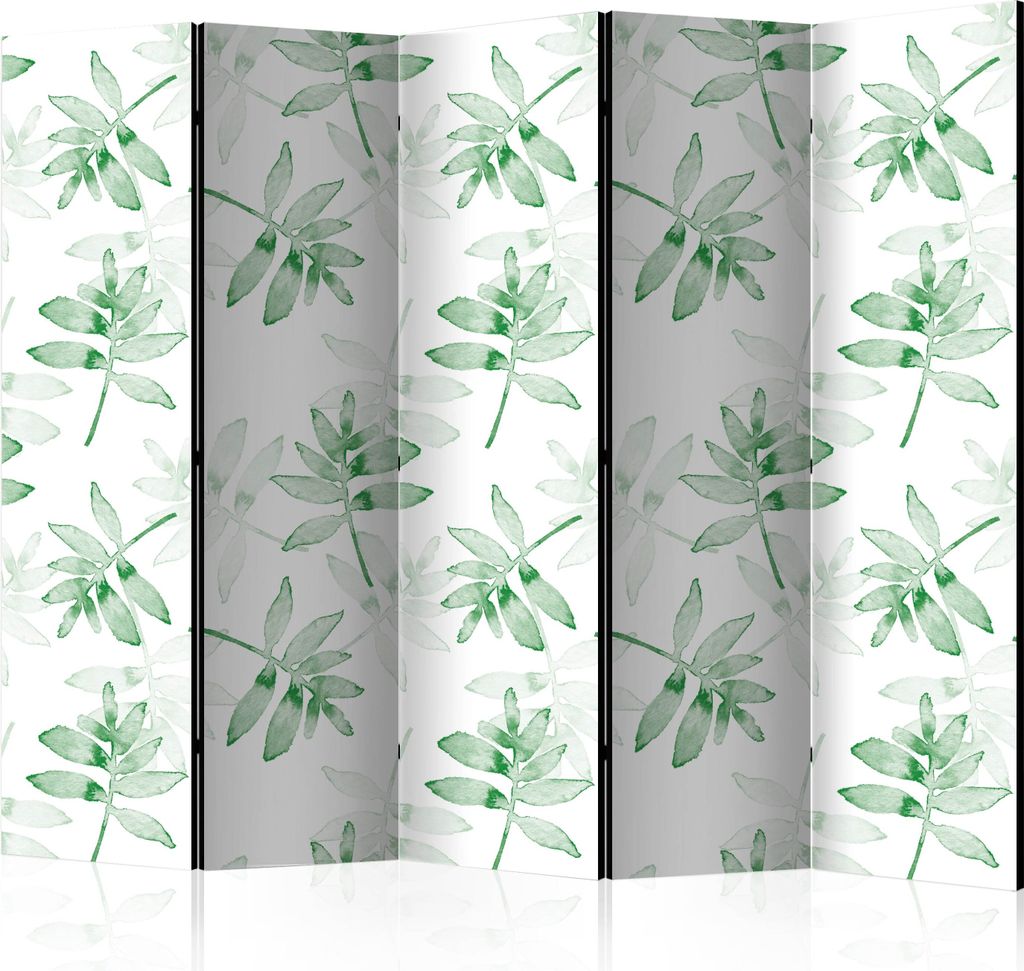 5-teiliger Doppelseitiger Vlies Paravent - Watercolour Branches II 225x172 cm Blätter b-B-0319-z-c