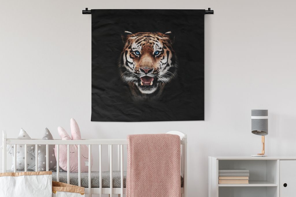 MuchoWow Wandteppich Wandbehang Tiger - Tiere - Schwarz 90x90 cm Tapisserie Dekoration Wandtuch - Wandaufhänger