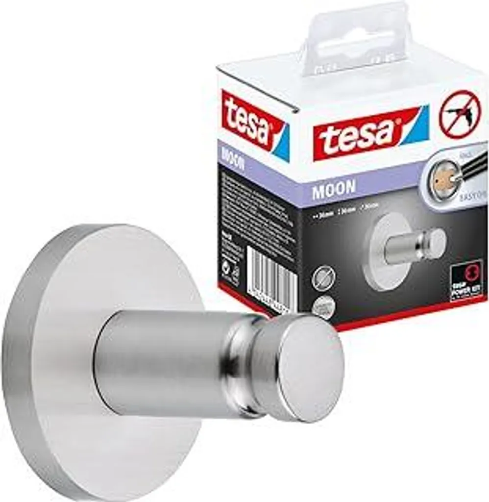 Tesa MOON Gancio Adesivo Cromato: Soluzione Smart 36mm No-Drill