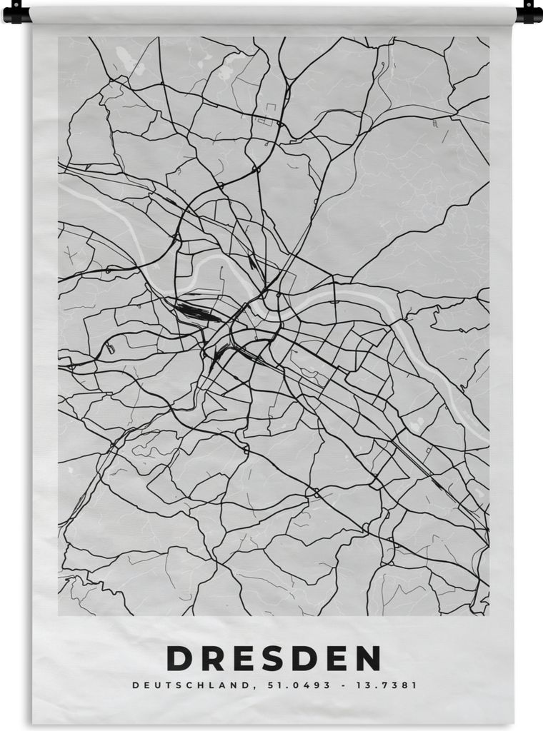 MuchoWow Wandteppich Wandbehang Deutschland - Karte - Dresden - Stadtplan - Wegbeschreibung 60x90 cm Tapisserie Dekoration Wandtuch - Foto-Teppic...