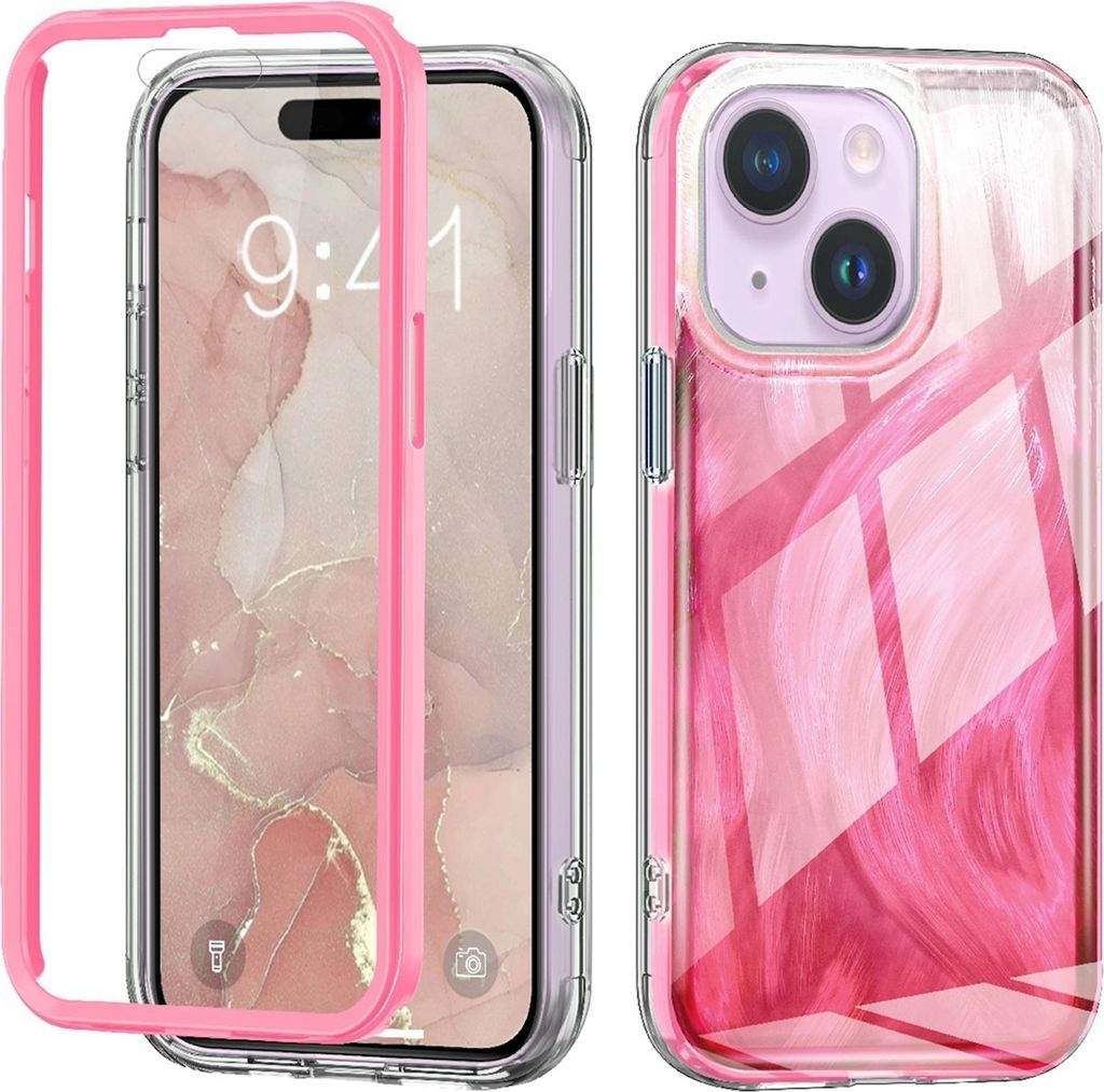 Für Apple iPhone 15 Feder Design Bumper Hybrid TPU PC Schutz Hülle Case Cover Rosa