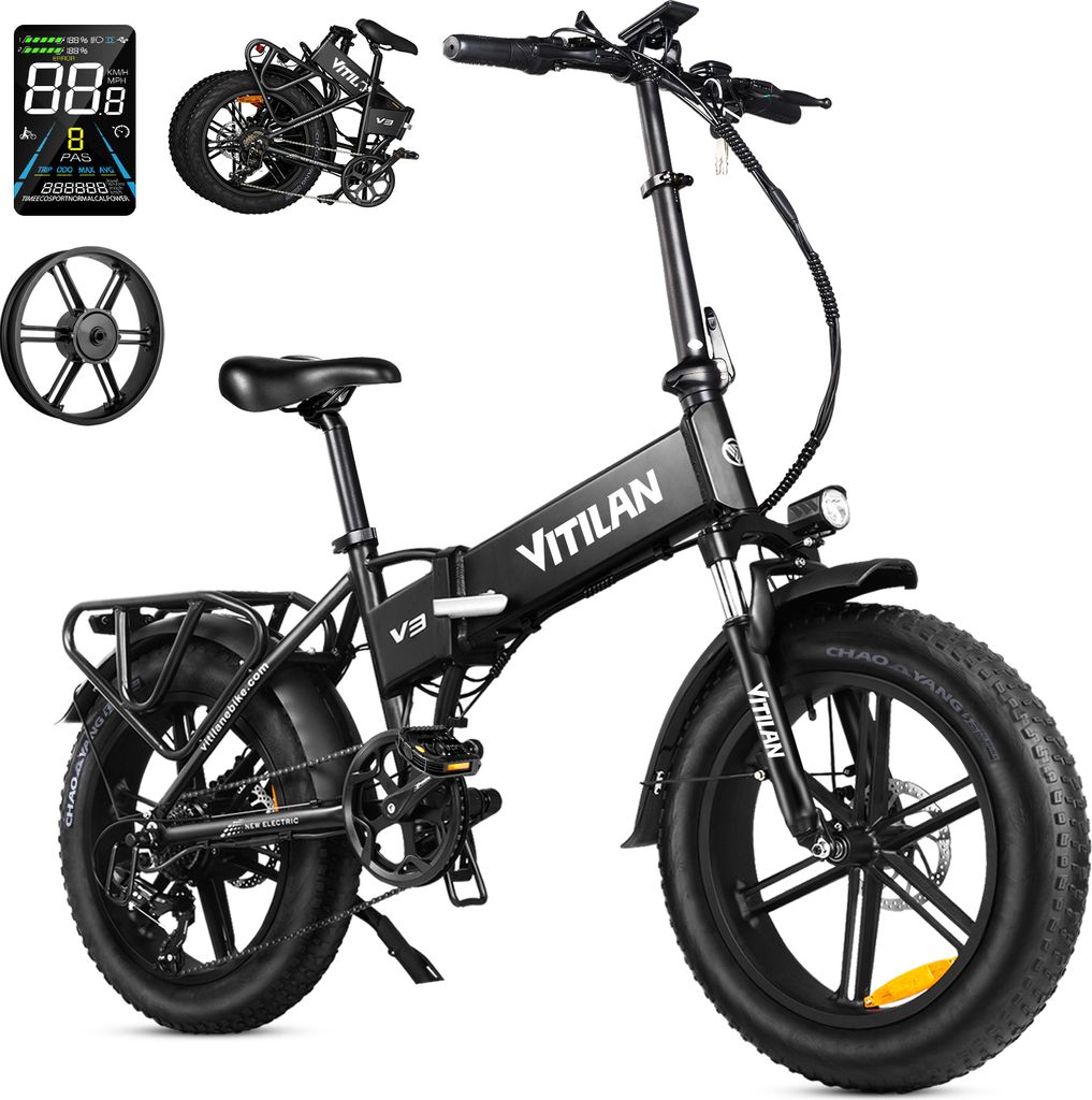 48V 13AH 20 Zoll E-Bike Elektrofahrrad E-Mountainbike City E-Fahrrad Fat Bike E-Bike Klappräder Fatbike Herren E-Bike Klapprad für Erwachsene Sch...