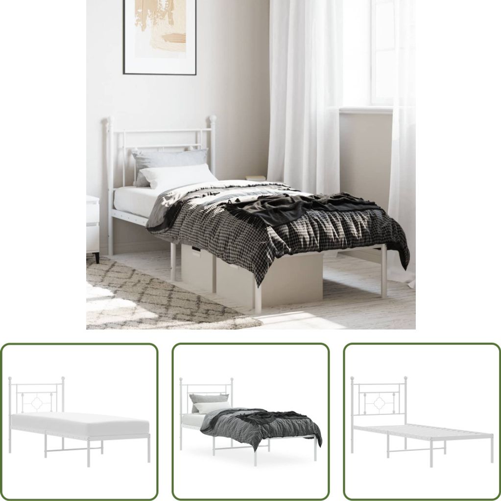 The Living Store Bettgestell mit Kopfteil Metall Weiß 80x200 cm
