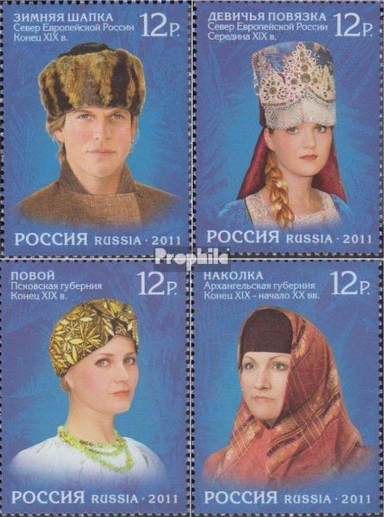 Briefmarken Russland 2011 Mi 1751A-1754A (kompl.Ausg.) postfrisch Kopfbedeckungen aus Nordrußland