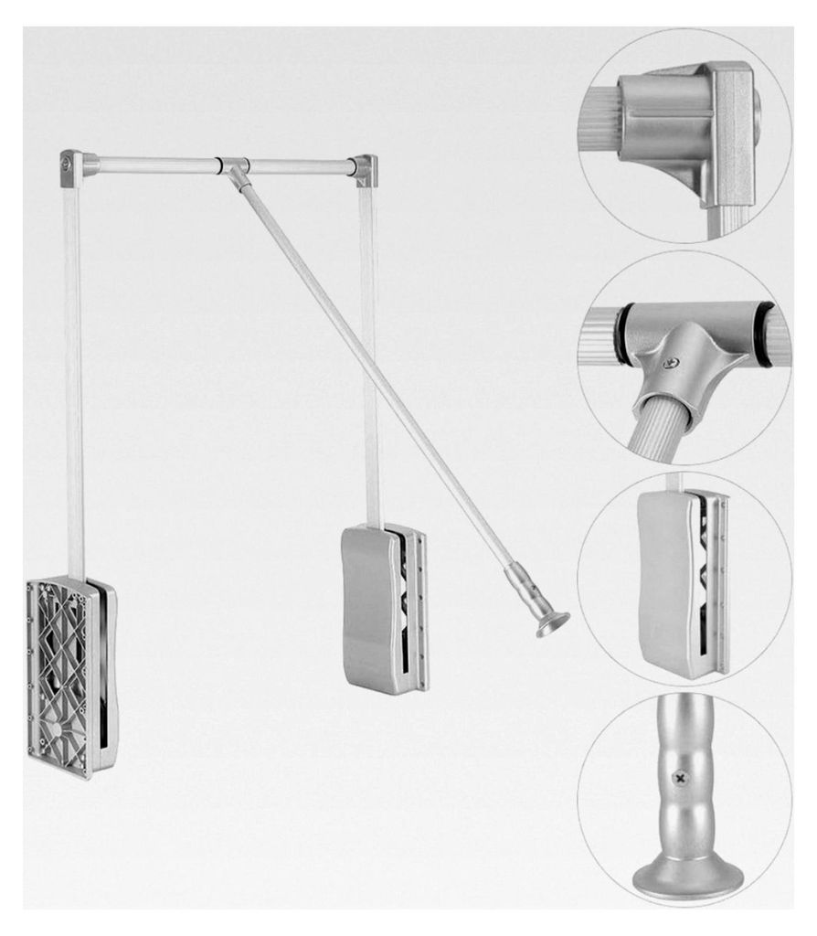 Verstellbare ausziehbare Kleiderstange, 890–1210 mm, mit weichem Rücklauf-Aufbewahrungssystem aus Aluminium, platzsparend, Tragkraft: 20 kg