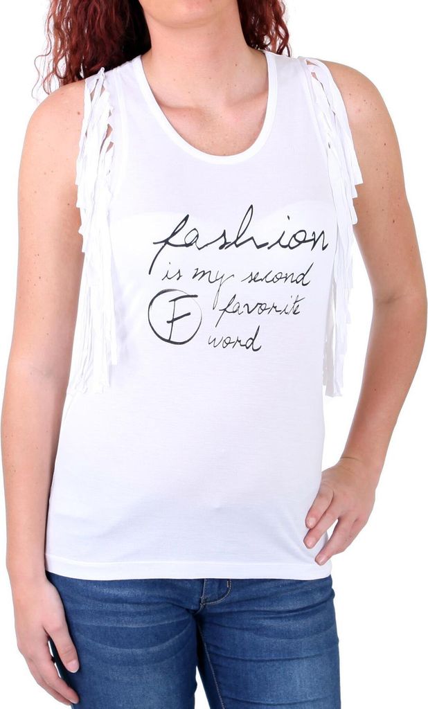 Madonna Top Damen TONYA Tank-Top Shirt mit Fransen Ärmel MF-408093 Weiß M