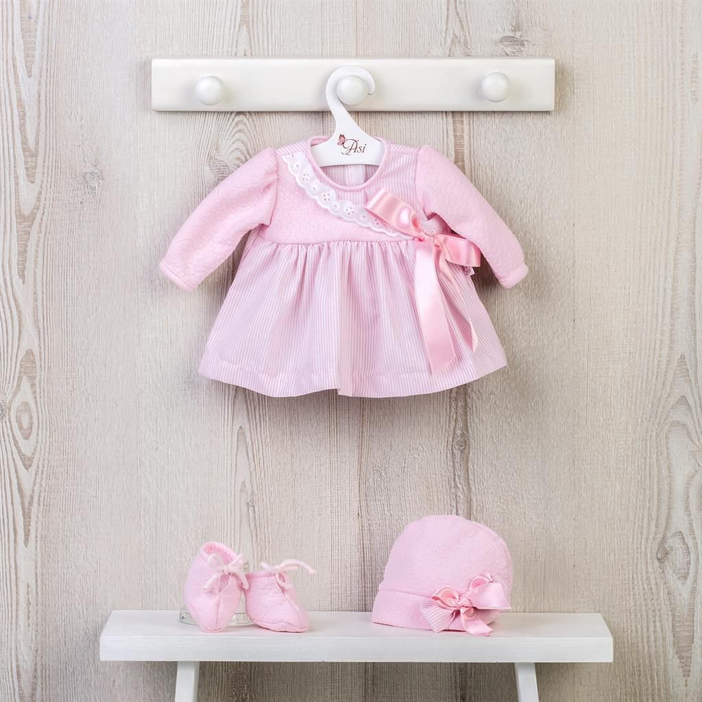 Asi Puppenkleidung - Kleid mit Mütze und Schuhen - rosa - Puppenoutfit