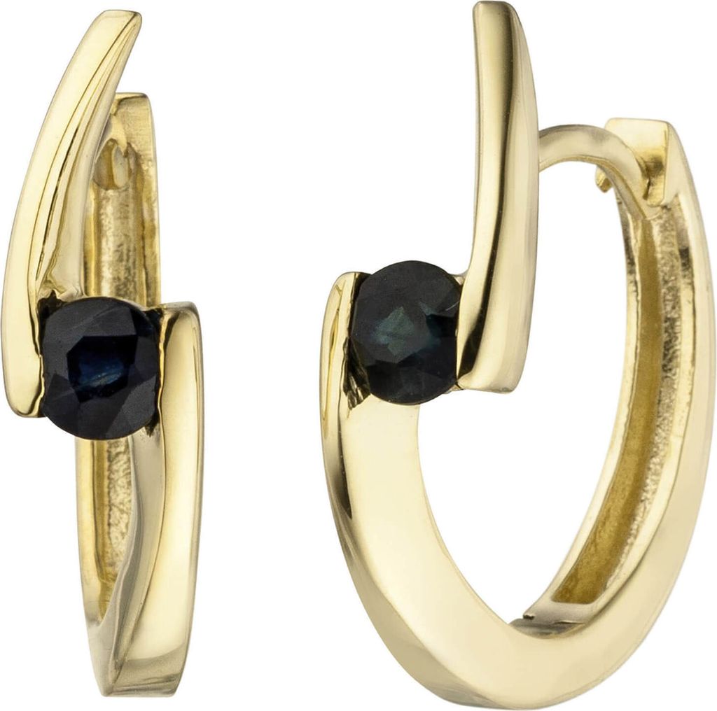 Paar Ohrringe Creolen Saphir Safir blau 333 Gold Gelbgold Ohrschmuck 14,5x4,6mm