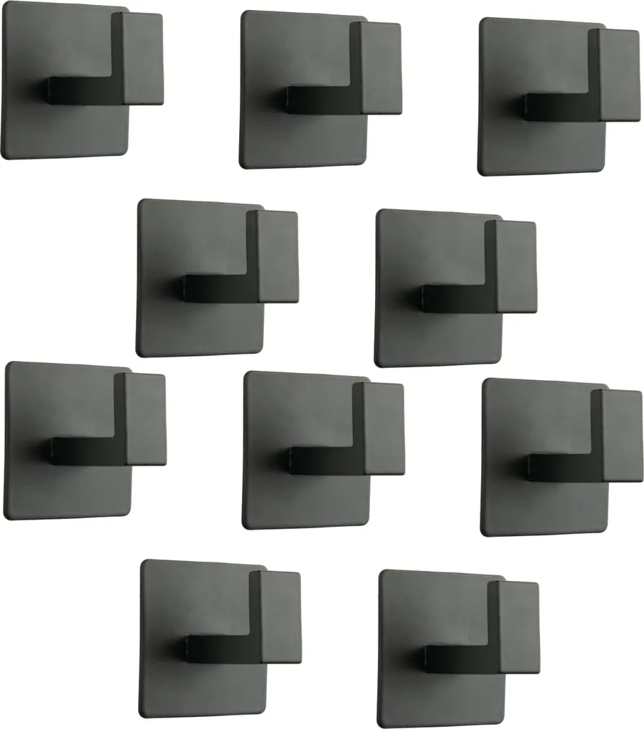 Accroches serviettes sans perçage noir mat pour salle de bain - 10 pcs