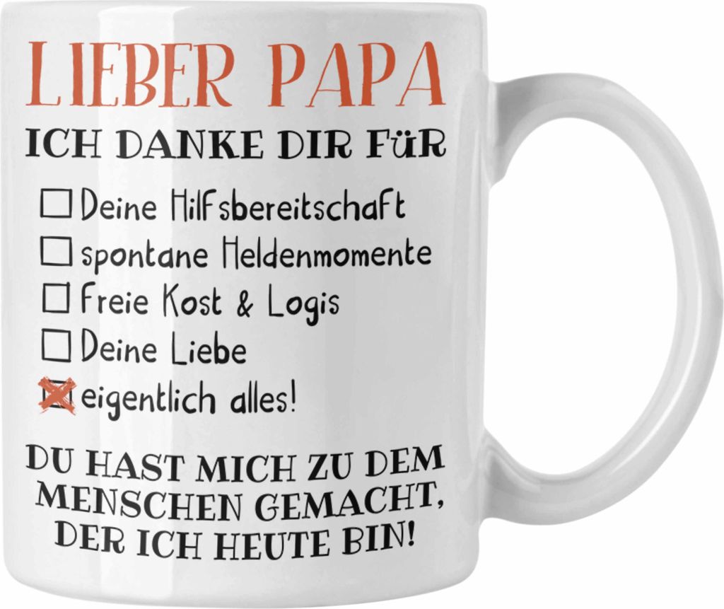 Trendation - Bester Papa Geschenk Vatertag Tasse mit Spruch Vater Geschenk von Tochter Sohn (Weiß)