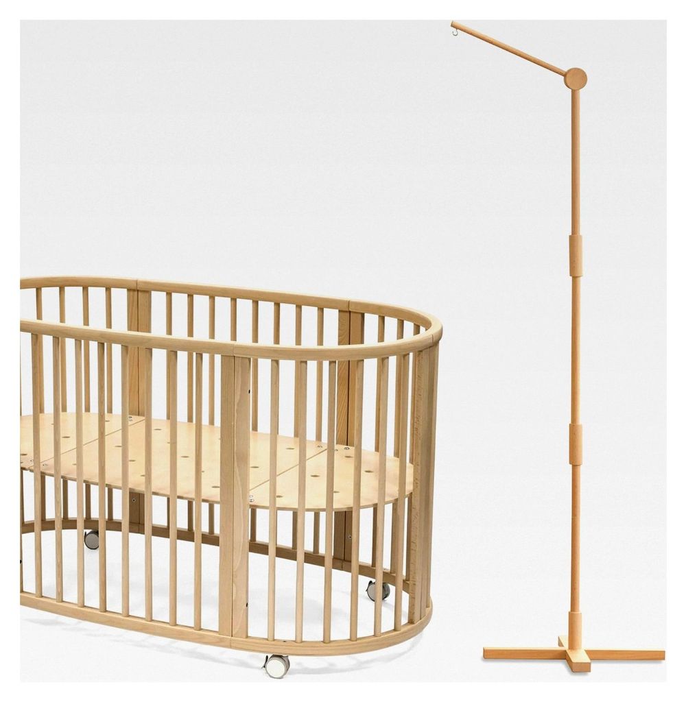 Bodenstehende Baby-Mobile Halterung für Babybett - 100% Buche - Bewegliche Halterung für Wickeltisch und Laufstall - Verdickte Holzstange - Sturz...