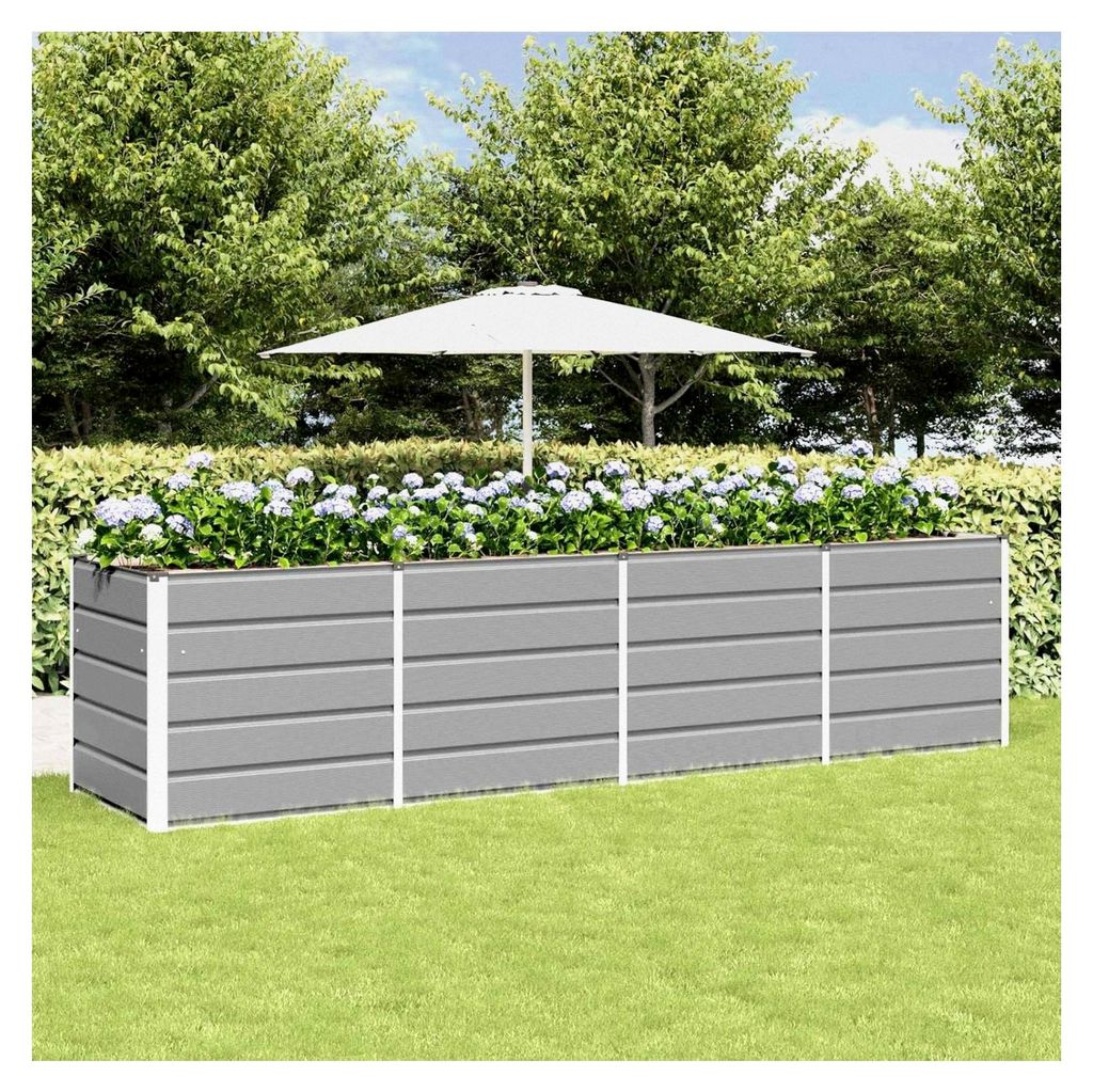 Blumenkästen, hellgrau, 240 x 80 x 75 cm, Stahl, Hochbeet, für Garten, Pflanzkübel für Blumen, Sukkulenten, Terrasse, Balkon