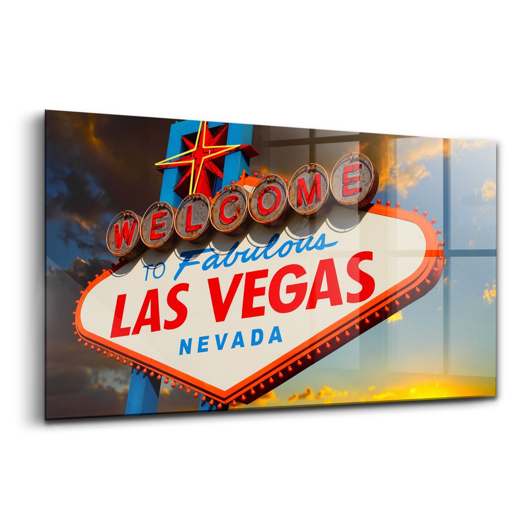 Glasmalerei - dekorative Malerei - moderne Malerei - 100x50 - Las Vegas Zeichen bei Sonnenuntergang