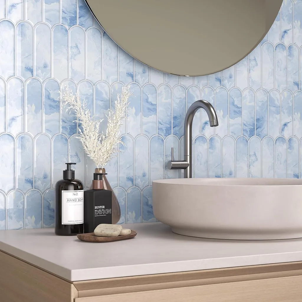 Pannelli Adesivi 3D Blu per Cucina e Bagno - 20 Pezzi 30,5x30,5 cm - 6