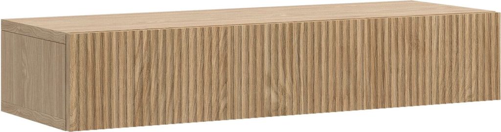 A wooden console table with a ribbed front.