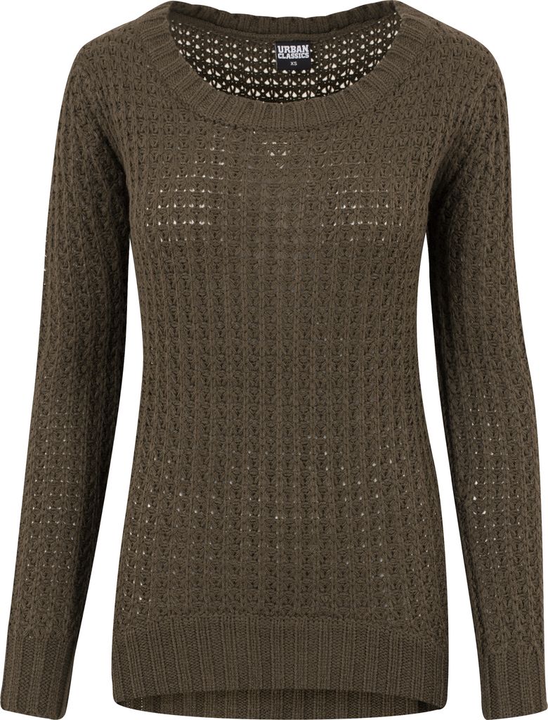 Urban Classics Strickpullover Damen Ladies Long Wideneck Sweater oliv XS