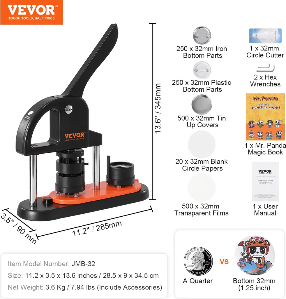 Machine à boutons 32mm VEVOR à haute précision avec 500 pcs - 7