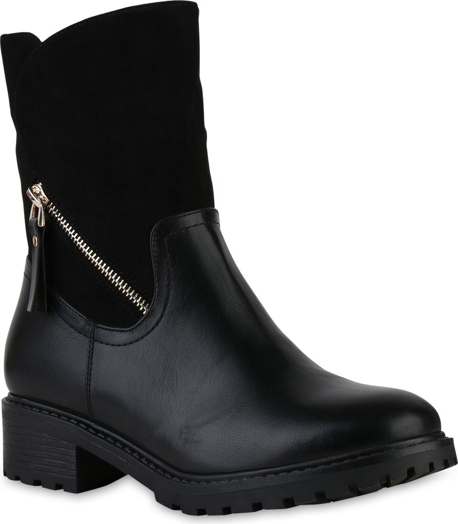 VAN HILL Damen Leicht Gefüttert Klassische Stiefeletten Profil-Sohle Schuhe 841329, Farbe: Schwarz, Größe: 40
