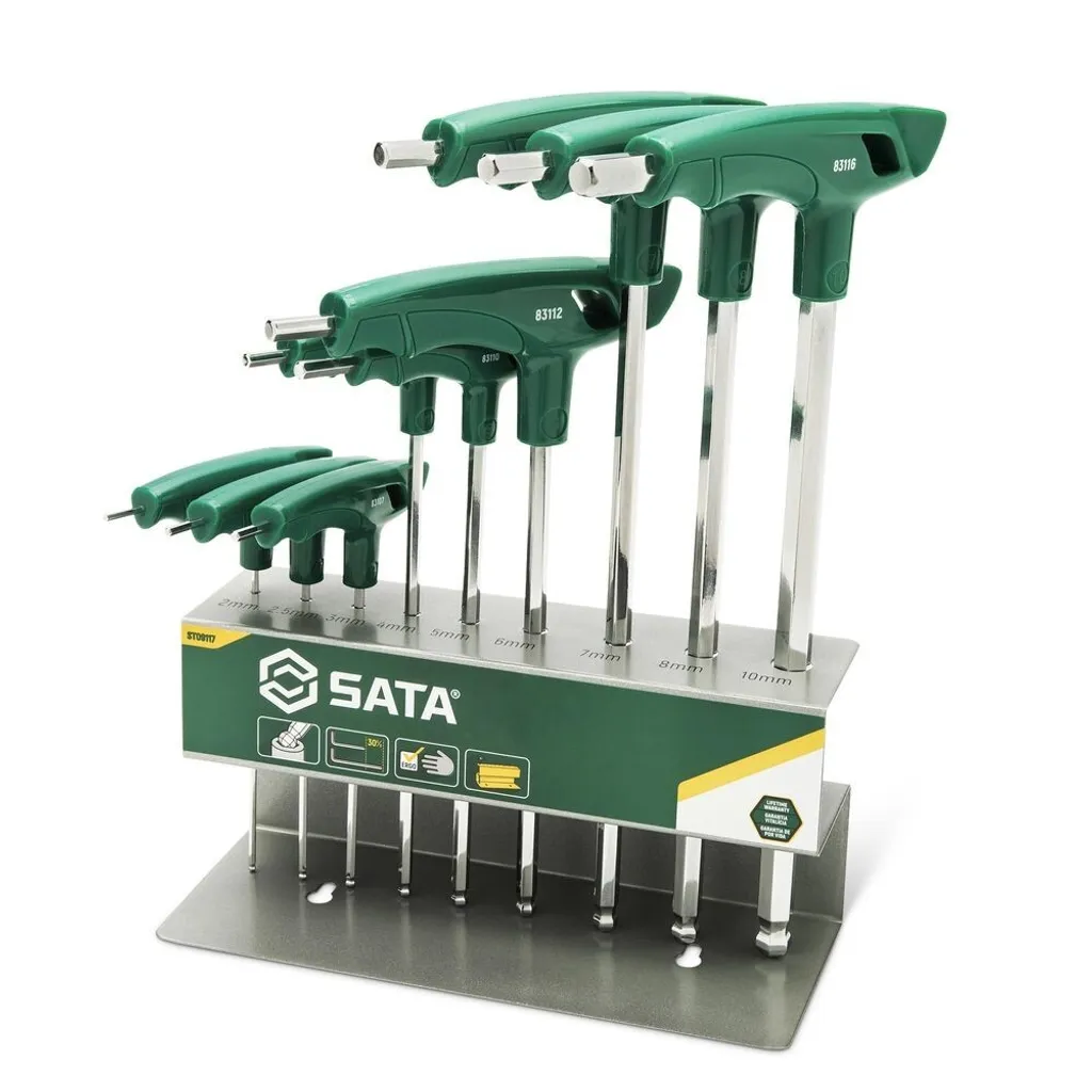 Pack de 9 clés en T SATA ST09117 Hexagonal pour mécanique et maintenance