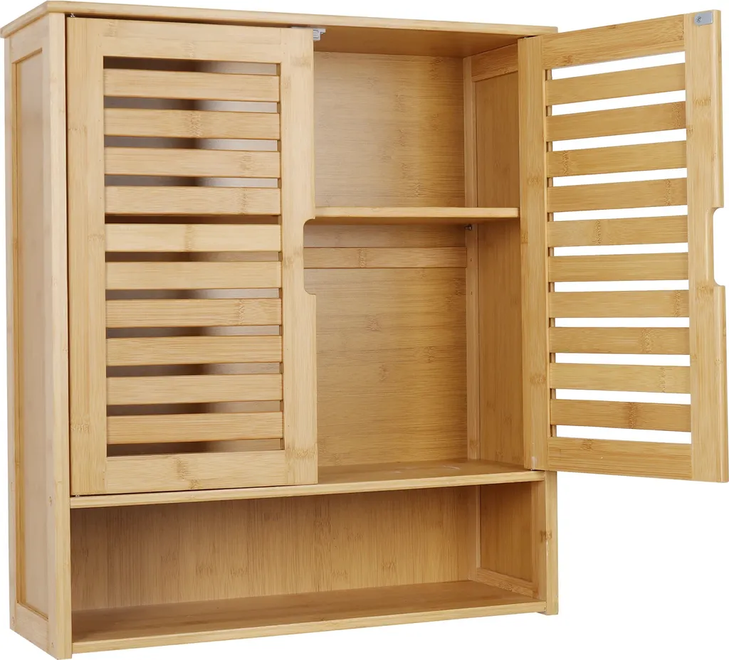 Armoire de salle de bain murale en bambou naturel bois 3 étagères