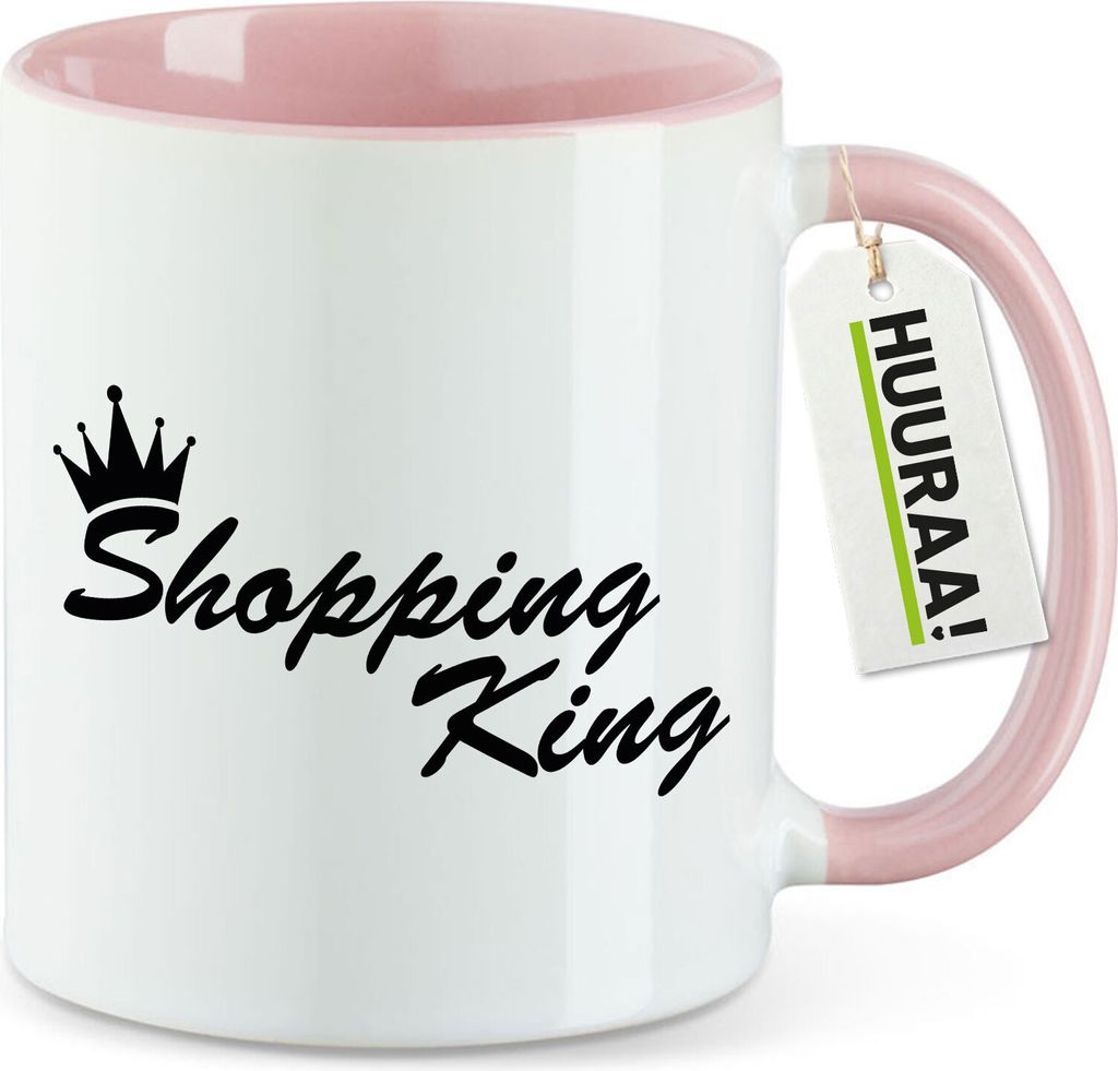Huuraa Kaffeetasse Shopping King Krone 330ml Rosa Keramik Kaffeebecher Geschenkidee