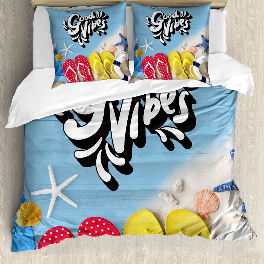 ABAKUHAUS Ausruhen Bettbezug, Flip Flops Sommer, Milbensicher Allergiker geeignet mit Kissenbezügen, 155 cm x 220 cm - 80 x 80 cm, Mehrfarbig