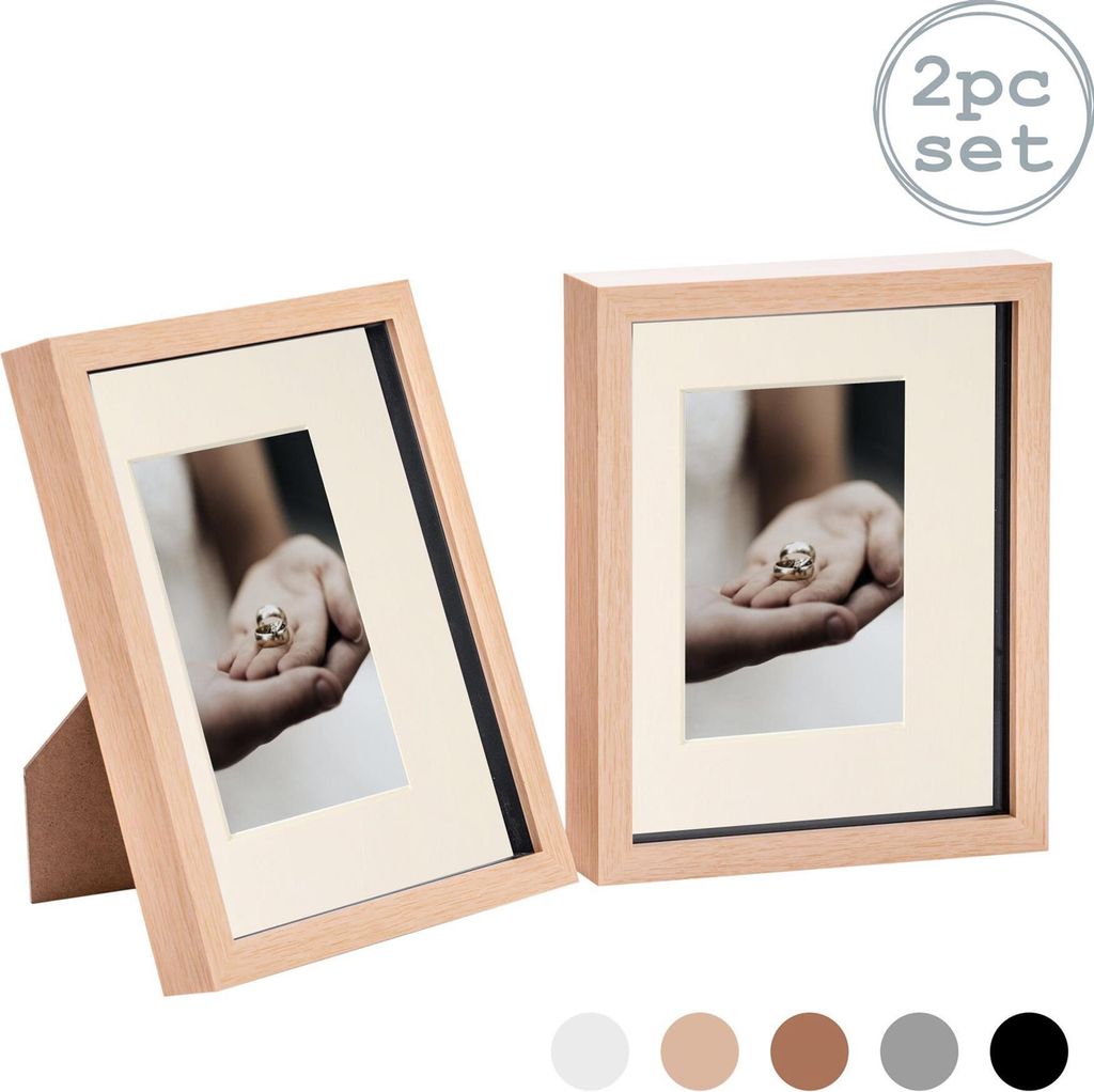 Nicola Spring Stück 2 8 x 10 3D-Schatten-Kasten-Foto-Rahmen-Set - Craft Anzeigen Bilderrahmen mit 4 x 6 Montage - Glas Aperture - hellen Holz / El...