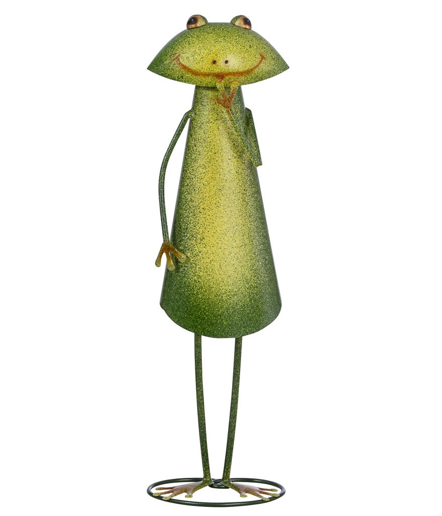 Dehner Dekofigur Frosch, stehend, handbemalte Gartenfigur, frostbeständig, 66 x 20 x 14 cm, Metall, grün / gelb