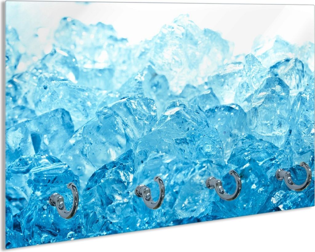 Wallario Schlüsselbrett aus Glas, Motiv: Leuchtendes Eis in blau, 30 x 20 cm mit 4 Haken