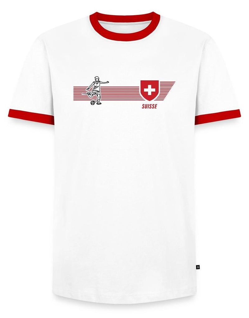 Spreadshirt Schweiz Fußball Fanlook Mit Wappen Männer Kontrast T-Shirt, 3XL, Weiß/Rot