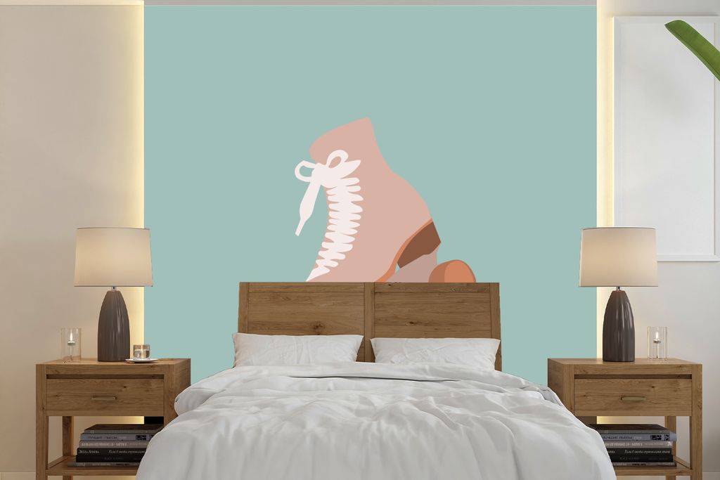 MuchoWow Fototapete für Wohnzimmer oder Schlafzimmer Wandtapete Vinyl Motivtapete Sommer - Rollschuh - Pastell - 300x300 cm - Wanddekoration