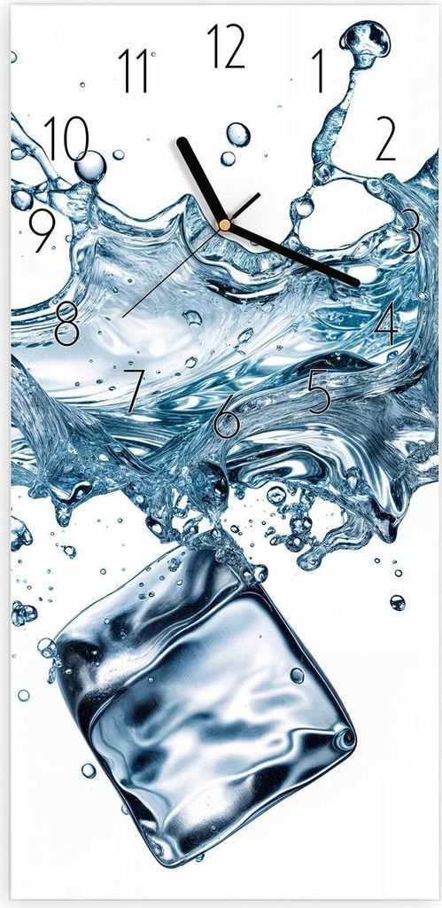 Wanduhr aus Glas mit Motiv Wasserspritzer- 30 x 60 cm - inkl. Aufhängesystem