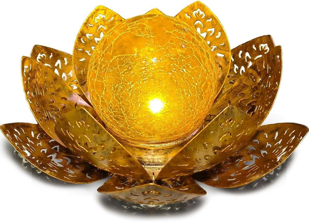 Solarlampen für Außen, Gartenleuchten, Solar Lotus Garten Deko, Bodenleuchte für Garten, Crack Glaskugel solar lampe, Wasserdichte