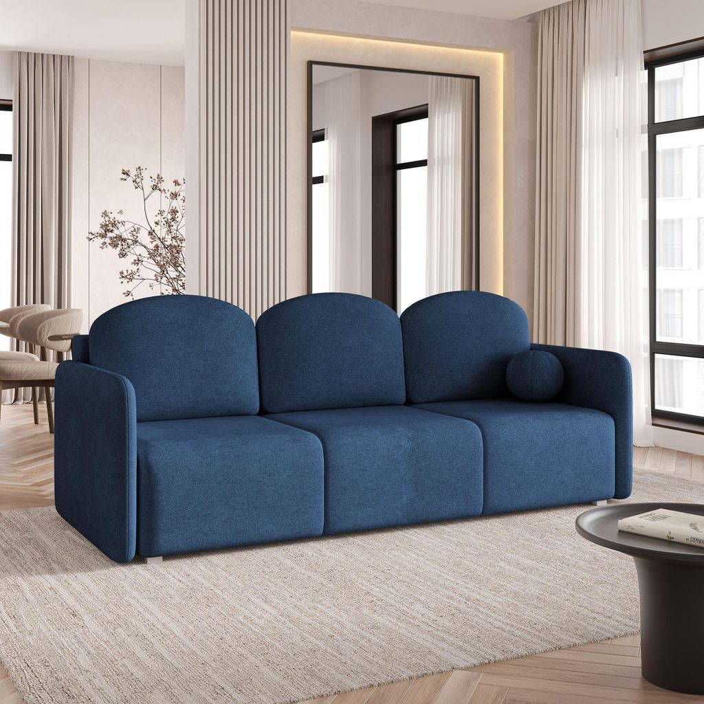 Sofa SUVI III mit Schlaffunktion, Schlafsofa, Wohnzimmersofa, Couch, Soffa, Bettsofa, Geflochtener Stoff – Blau NEVE 77