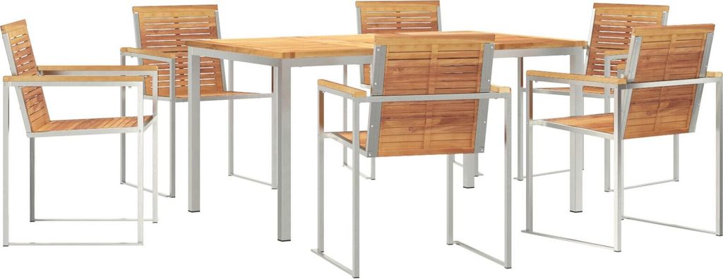 Best Möbel 7-teilige Garten Essgruppe Massivholz Teak, Esszimmertisch 150x90x75 cm Massivholz Teak - Gartentische CHY284094