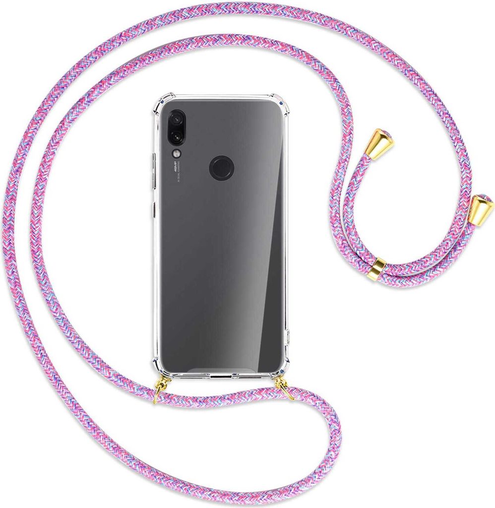 Handykette Backcover-Schutzhülle mit Band (Metall goldfarben) für Xiaomi Redmi Note 7 (Pro) - lila/rosa/blau