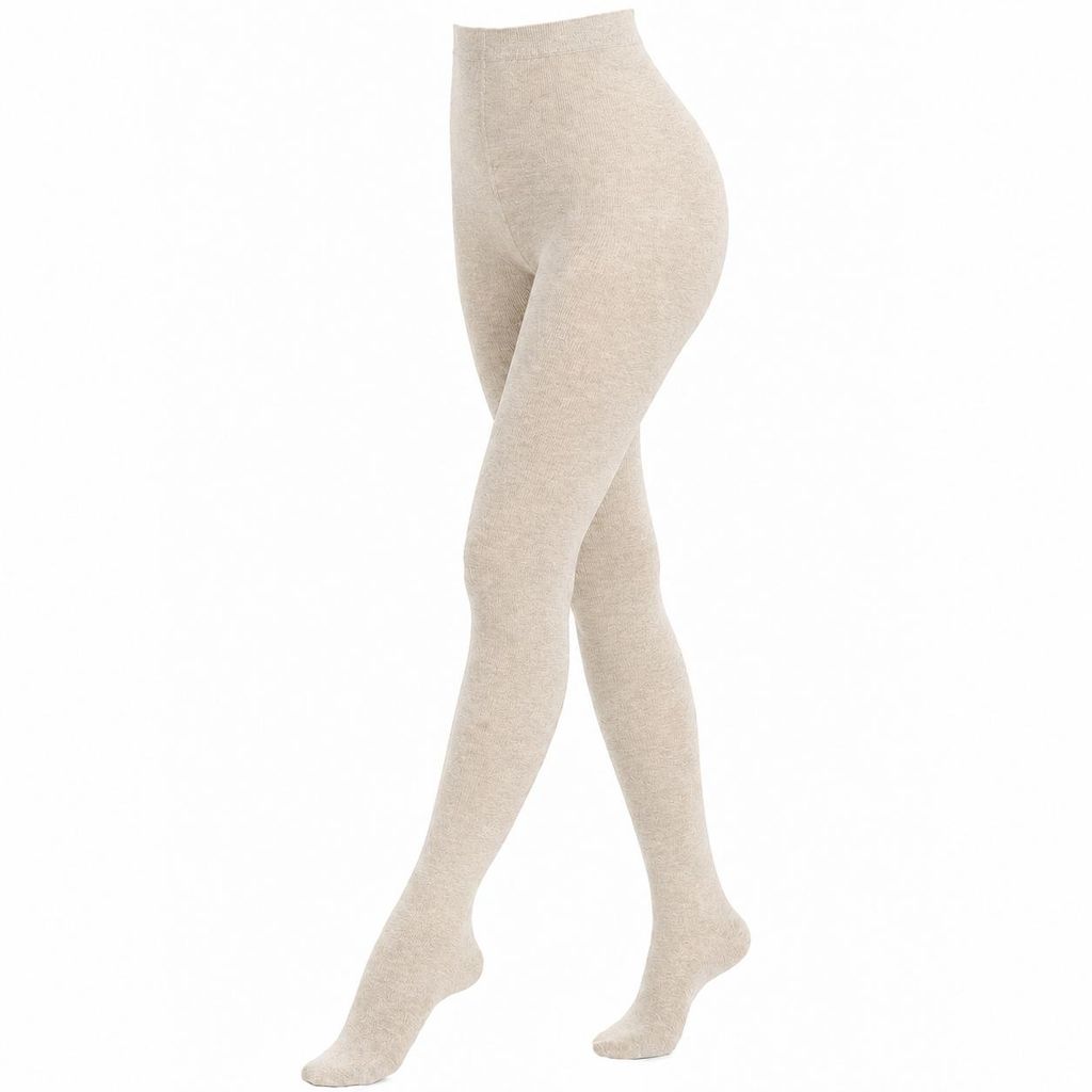 Damen Strumpfhose aus Baumwolle Glatt Unifarben Beige Produktbild  KI-generiertes Bild