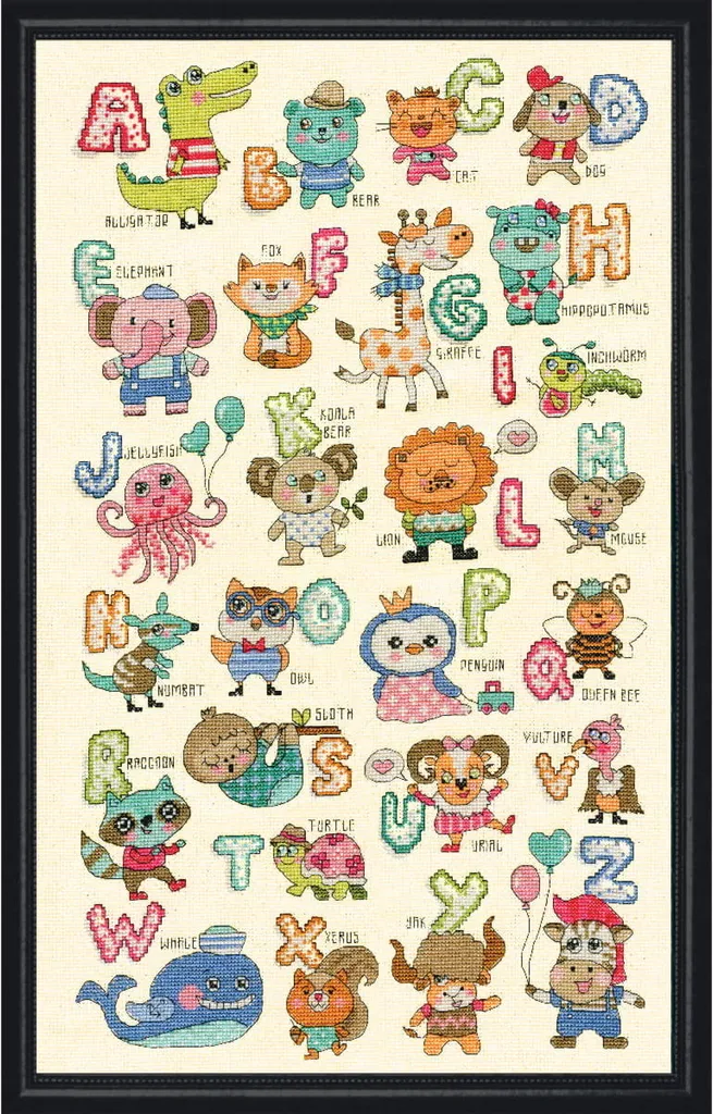 Kit broderie alphabet Animaux ABC sur toile Aida blanche de qualité