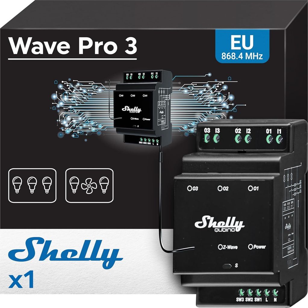 Module Contrôleur Shelly pour Rail DIN avec 3 Relais Z-Wave Image du produit 