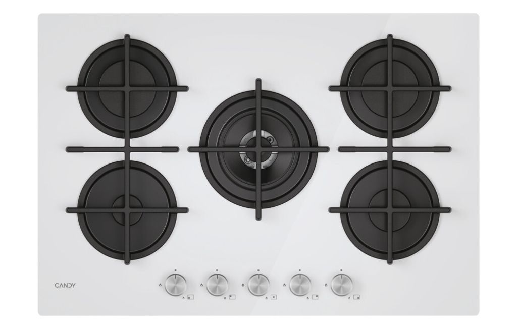 Candy Moderna CVG74WTW, Weiß, Integriert, 74.5 cm, Gaskochfeld, Gehärtetes Glas, 5 Zone(n)