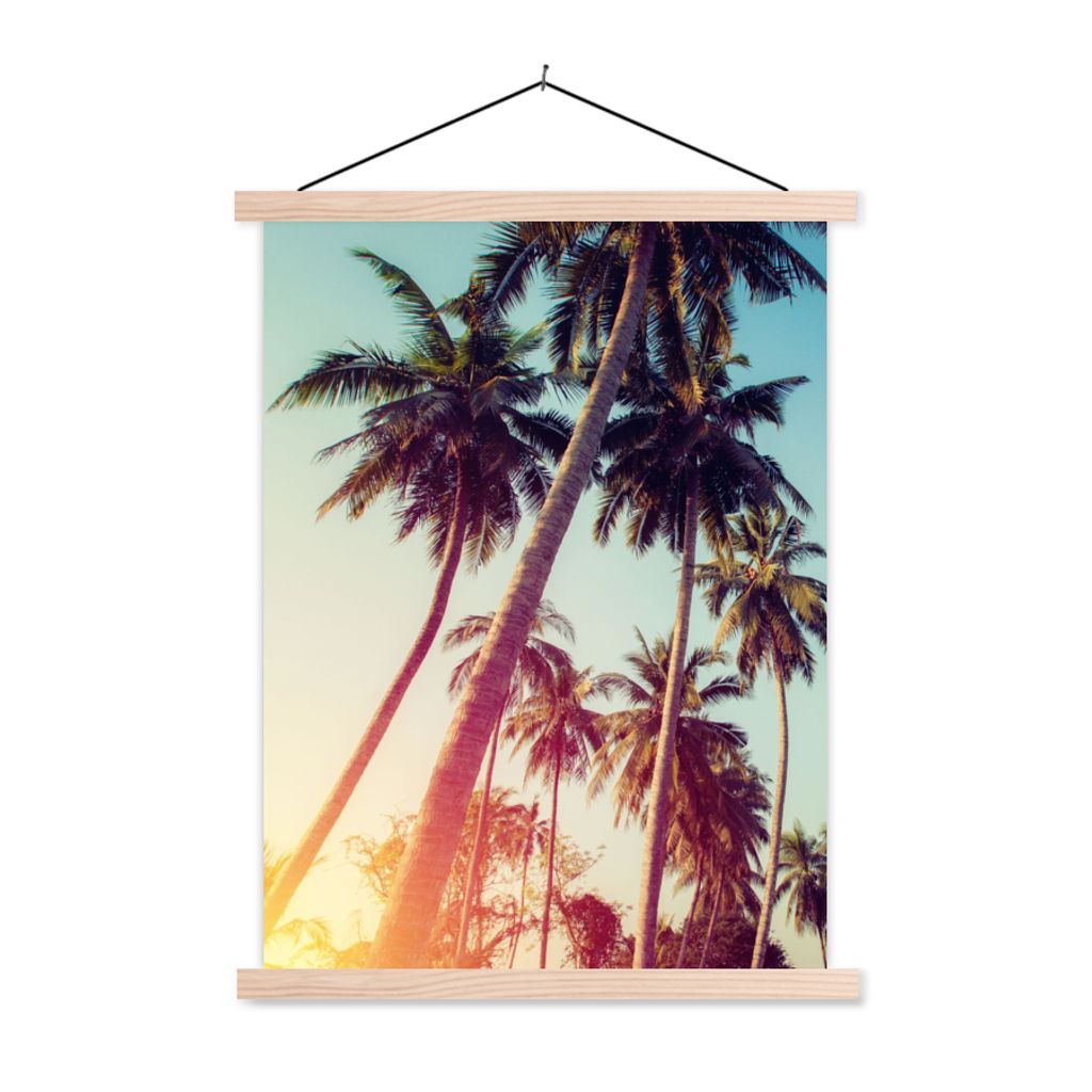 MuchoWow Textilposter Palme - Sommer - Retro - Sonne 40x53 cm mit holzfarbenen Rahmen - Schlafzimmer