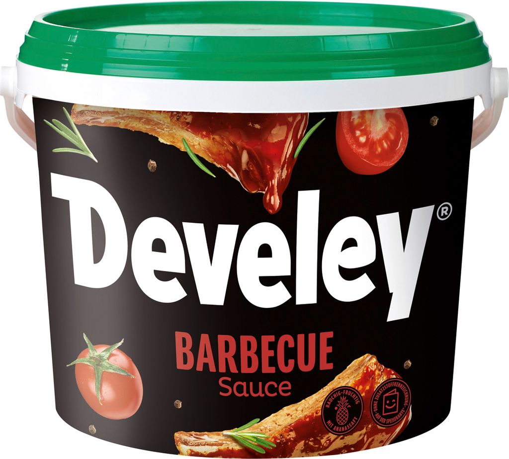 Verpackungsbild Develey Barbecue Sauce kraeftig wuerzig im grossen Vorratseimer 5000g