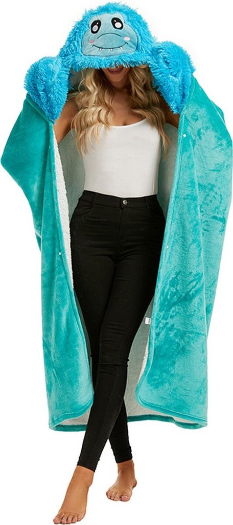 ASKSA Kuscheldecke Faultier fuer Frauen Sofadecke Decke Flauschig Decke mit Hut und Handschuhen,Gruen,147 x 119 cm